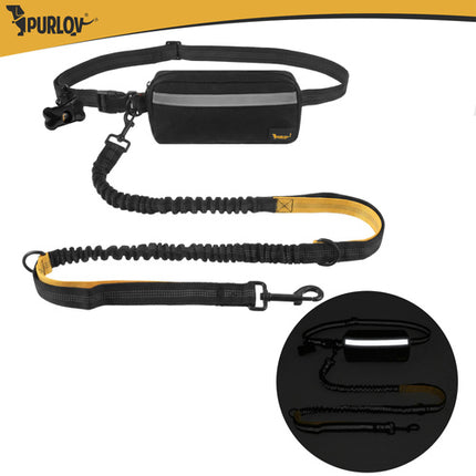 Purlov Hardloopriem met Heupgordel - 2 Meter - Tot 50 kg - Zwart/Geel