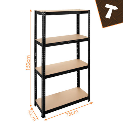 Bigstren Metalen Stellingkast - 150 x 75 x 30 cm - 4 Legborden - Zwart
