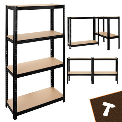 Bigstren Metalen Stellingkast - 150 x 75 x 30 cm - 4 Legborden - Zwart
