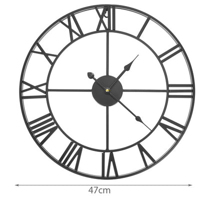 Ruhhy Retro Wandklok - 47 cm - Romeinse Cijfers - Metaal - Zwart