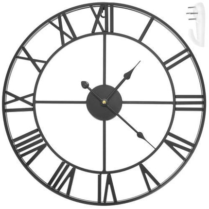 Ruhhy Retro Wandklok - 47 cm - Romeinse Cijfers - Metaal - Zwart