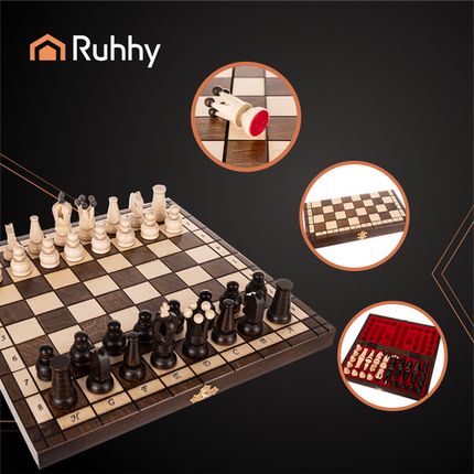 Ruhhy Royal Schaken - 31 x 31 cm - Houten Schaakset - Luxe Design