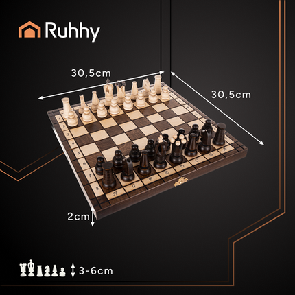 Ruhhy Royal Schaken - 31 x 31 cm - Houten Schaakset - Luxe Design