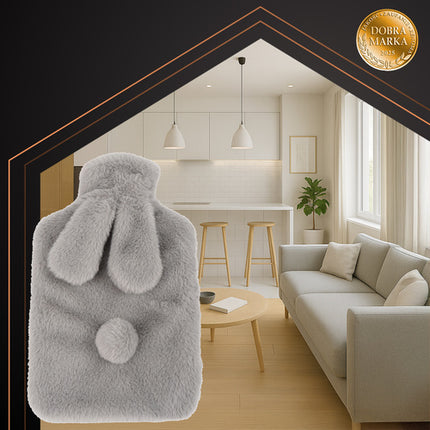 Ruhhy 26383 Rubberen Kruik met Pluche Konijn Hoes - 1,8L - Grijs/Beige