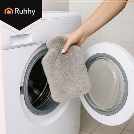 Ruhhy 26383 Rubberen Kruik met Pluche Konijn Hoes - 1,8L - Grijs/Beige