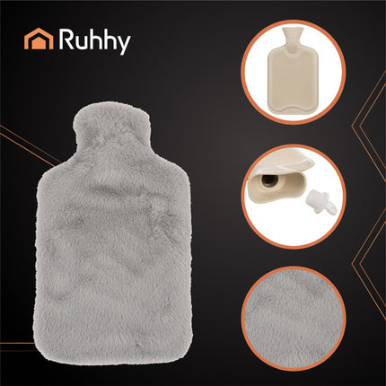 Ruhhy 26383 Rubberen Kruik met Pluche Konijn Hoes - 1,8L - Grijs/Beige
