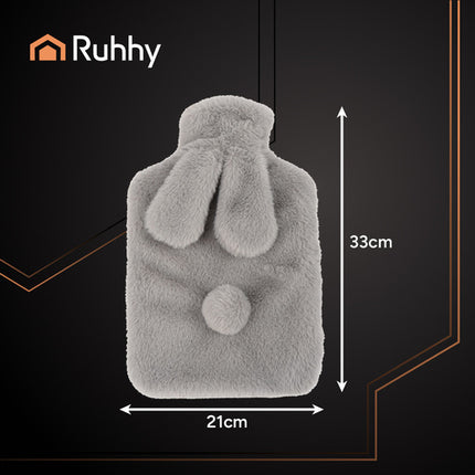 Ruhhy 26383 Rubberen Kruik met Pluche Konijn Hoes - 1,8L - Grijs/Beige