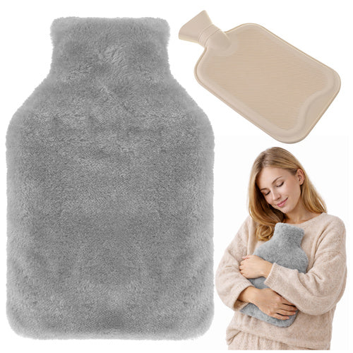 Ruhhy Rubberen Warmwaterkruik met Pluche Hoes - 1,8 Liter - Grijs