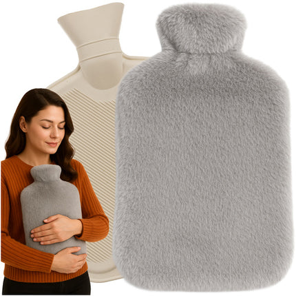 Ruhhy Rubberen Warmwaterkruik met Pluche Hoes - 3,5 Liter - Grijs/Beige