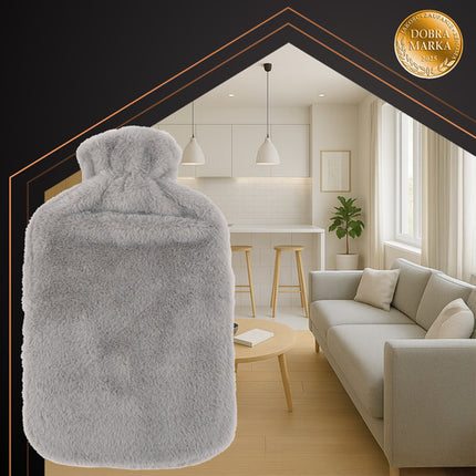 Ruhhy Rubberen Warmwaterkruik met Pluche Hoes - 3,5 Liter - Grijs/Beige