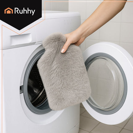 Ruhhy Rubberen Warmwaterkruik met Pluche Hoes - 3,5 Liter - Grijs/Beige