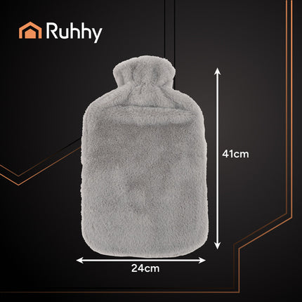 Ruhhy Rubberen Warmwaterkruik met Pluche Hoes - 3,5 Liter - Grijs/Beige