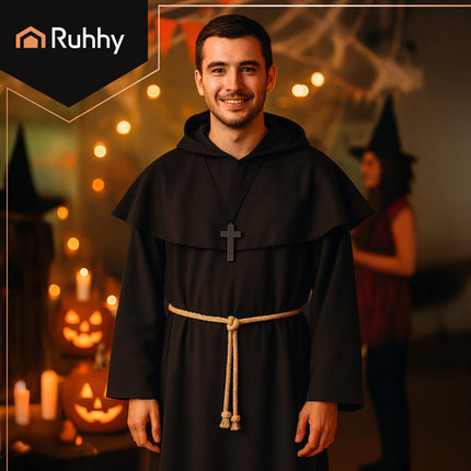 Ruhhy Monnik Kostuum - Halloween Verkleedkleding - Maat L - Zwart