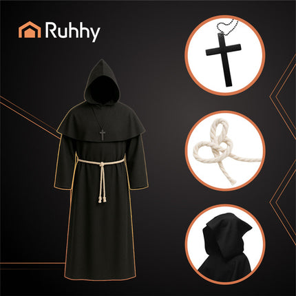 Ruhhy Monnik Kostuum - Halloween Verkleedkleding - Maat L - Zwart