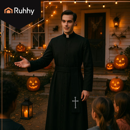 Ruhhy Priester Kostuum - Halloween Verkleedkleding - Maat XL/XXL - Zwart