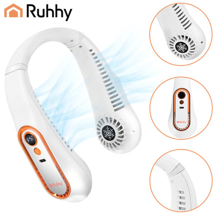 Ruhhy Nekventilator - Draadloos - 5 Snelheden - Met LED-Display - Wit/Goud