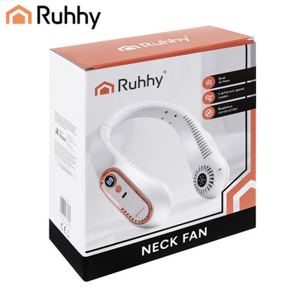 Ruhhy Nekventilator - Draadloos - 5 Snelheden - Met LED-Display - Wit/Goud