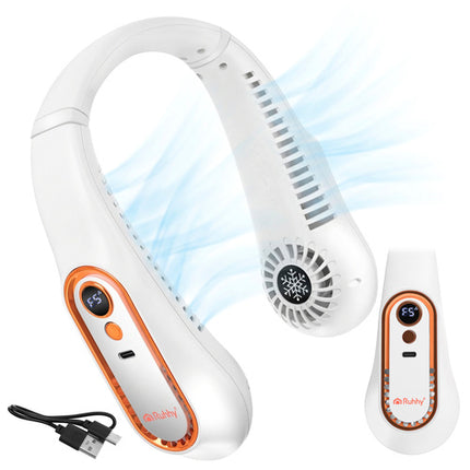 Ruhhy Nekventilator - Draadloos - 5 Snelheden - Met LED-Display - Wit/Goud