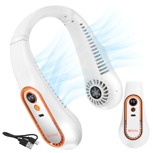 Ruhhy Nekventilator - Draadloos - 5 Snelheden - Met LED-Display - Wit/Goud