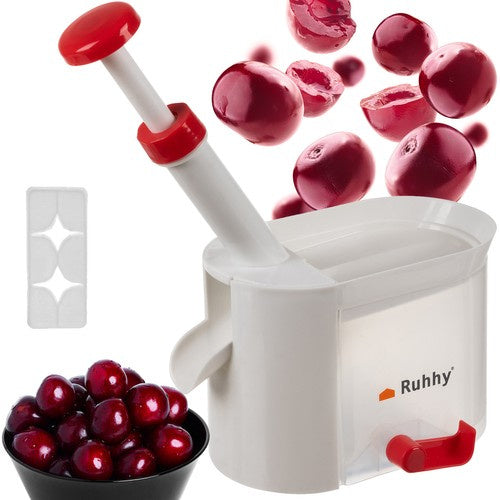Ruhhy 20623 Kersenontpitter met Pittenopvangbak en Zuignap - Wit/Rood