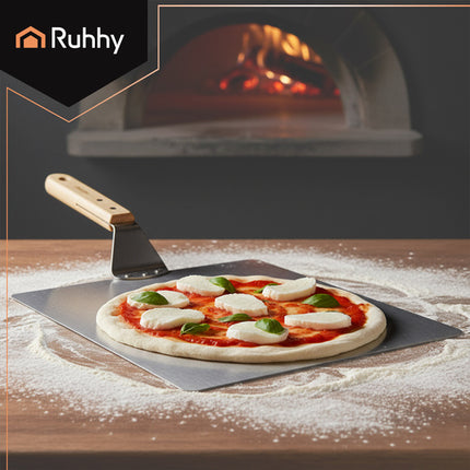 Ruhhy 21746 Pizzaschep met Houten Handvat - RVS - Inclusief Siliconen Pannenlap
