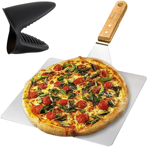 Ruhhy 21746 Pizzaschep met Houten Handvat - RVS - Inclusief Siliconen Pannenlap