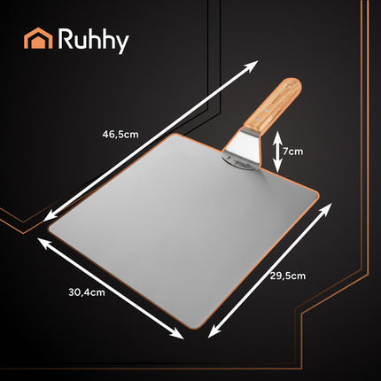 Ruhhy 21746 Pizzaschep met Houten Handvat - RVS - Inclusief Siliconen Pannenlap