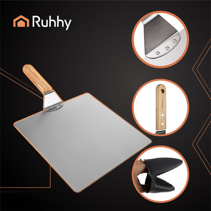 Ruhhy 21746 Pizzaschep met Houten Handvat - RVS - Inclusief Siliconen Pannenlap