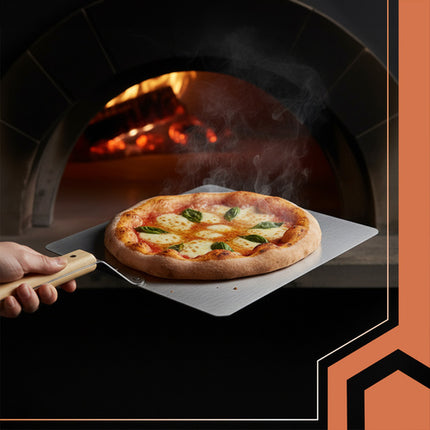 Ruhhy 21746 Pizzaschep met Houten Handvat - RVS - Inclusief Siliconen Pannenlap