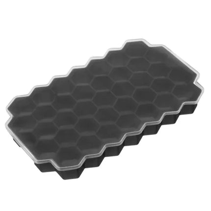 Ruhhy 23228 Siliconen IJsblokjesvorm - Honingraat - 37 Blokjes - Met Deksel - Grijs