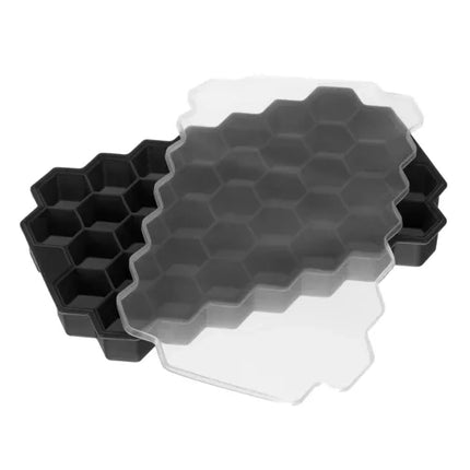 Ruhhy 23228 Siliconen IJsblokjesvorm - Honingraat - 37 Blokjes - Met Deksel - Grijs