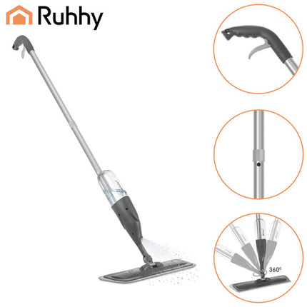 Ruhhy Spray Mop - 300ml - Met 3 Wasbare Pads - Wit/Grijs