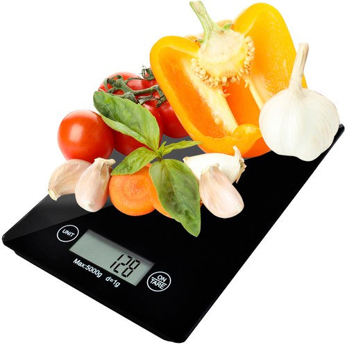 Ruhhy 24211 Platte Keukenweegschaal - 5 kg / 1 g - Gehard Glas - Zwart