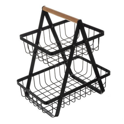 Ruhhy 24265 Etagère Fruitmand 2-Laags - Metaal en Hout - Zwart
