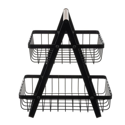 Ruhhy 24265 Etagère Fruitmand 2-Laags - Metaal en Hout - Zwart