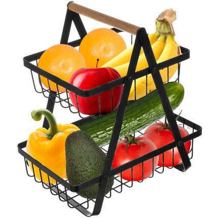 Ruhhy 24265 Etagère Fruitmand 2-Laags - Metaal en Hout - Zwart