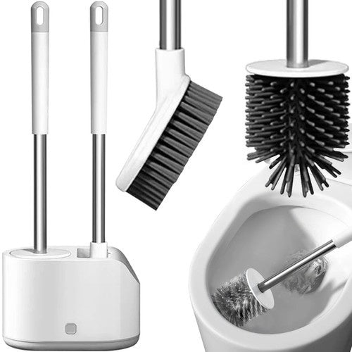 Ruhhy Toiletborstel Set - 2-delig - Met Lekkantainer - Wit/Grijs