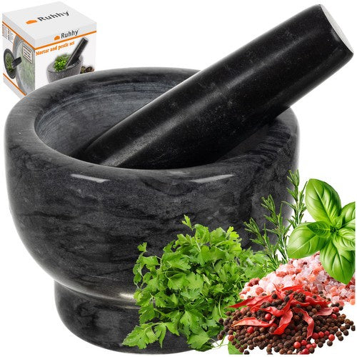 Ruhhy 24576 Marmeren Vijzel met Stamper - 12,5 cm - Grijs