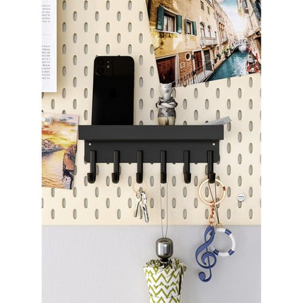 Ruhhy Wandkapstok met Legplank en Magneet - 24.5 cm - Zwart - Loft Design