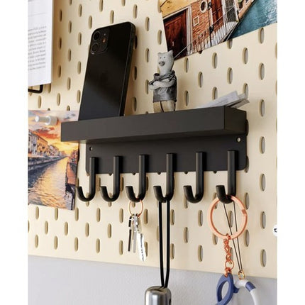 Ruhhy Wandkapstok met Legplank en Magneet - 24.5 cm - Zwart - Loft Design