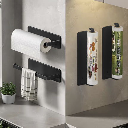 Ruhhy 24732 Keukenrolhouder - Zonder Boren - 25 cm - Metaal - Zwart