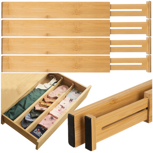 Ruhhy Verstelbare Ladeverdeler - 4 Stuks - Bamboe - 42-56 cm