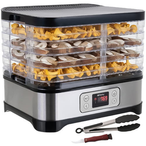 Ruhhy Voedseldroger - 10L - 5 Lades - Met Timer & Accessoires - RVS
