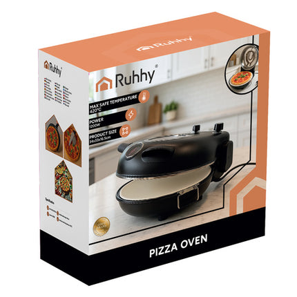 Ruhhy 26050 Elektrische Pizzaoven met Steen - 1200W - 420°C - Zwart