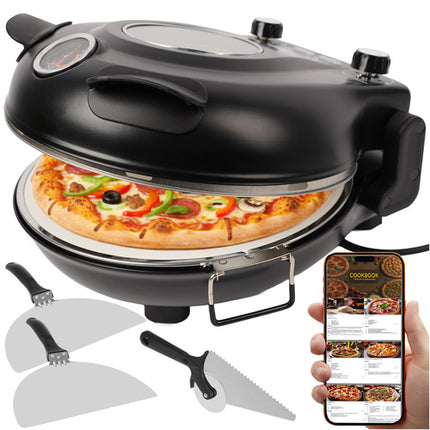 Ruhhy 26050 Elektrische Pizzaoven met Steen - 1200W - 420°C - Zwart