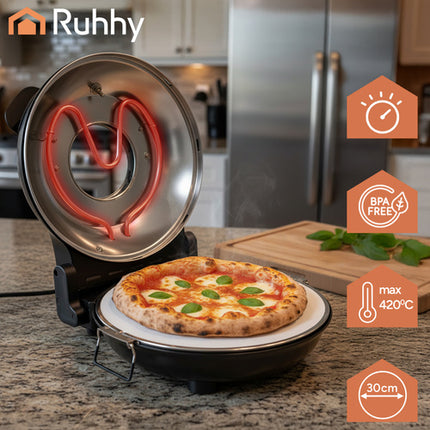 Ruhhy 26050 Elektrische Pizzaoven met Steen - 1200W - 420°C - Zwart