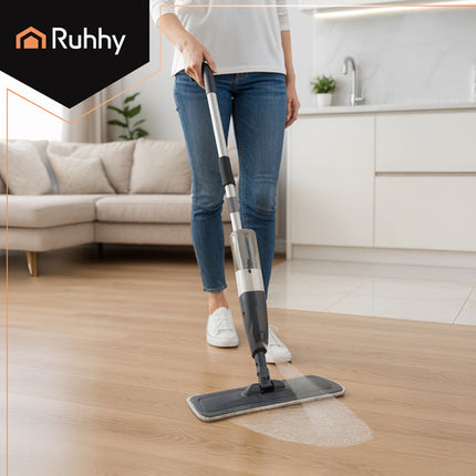 Ruhhy Spraymop - 600 ml - Inclusief 2 Microvezeldoeken - Grijs/Wit