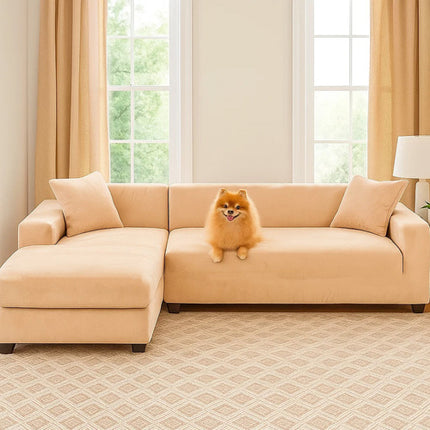 Ruhhy Hoekbankhoes - 190-230 cm - Beige - Fluweel