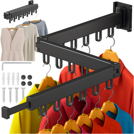 Ruhhy Opvouwbaar Wanddroogrek - 2-in-1 - Met 18 Haken - Zwart