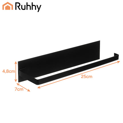 Ruhhy 26798 Keukenrolhouder - Zonder Boren - 25 cm - Metaal - Zwart